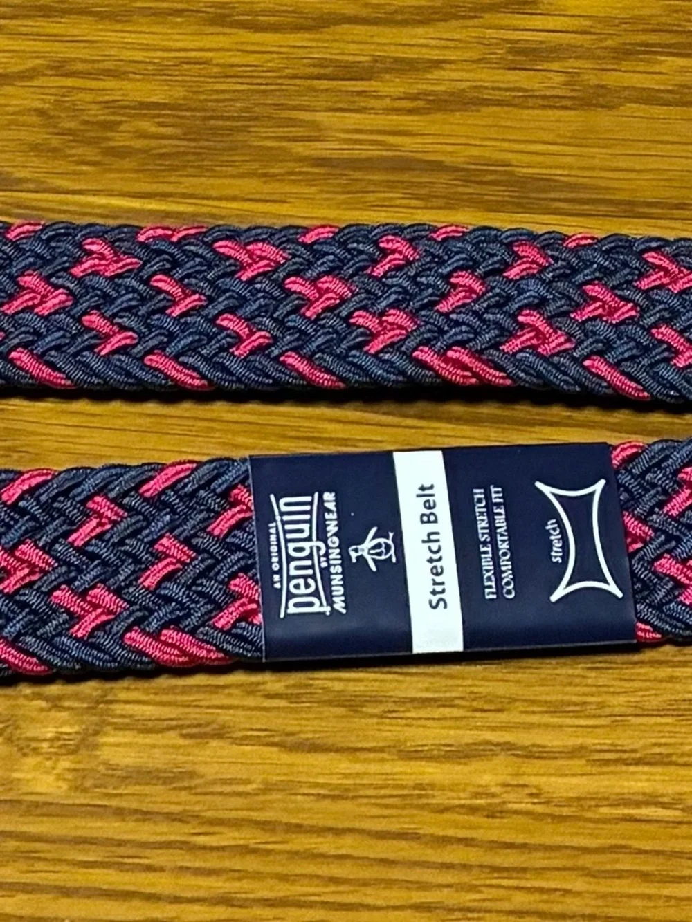 Original Penguin by Munsingwear Mens Braided Elastic Stretch Belt Red Blue Woven